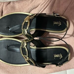 FIONI Black Sandals with Gold Accents